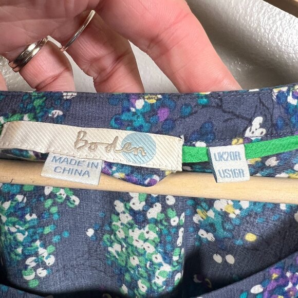 Boden Silk Blend Dress Size 16 Blue Floral Tie Waist Pockets Preppy Twee Casual - Picture 3 of 11